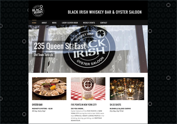 The look and feel for this web site was designed in photoshop and created in Wordpress. <i>www.blackirish.ca</i>