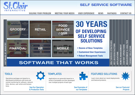 St. Clair Interactive is a company that creates software for touch screen applications. As the Graphic / Web designer on this project, I was in charge of the front end layout and design in Photoshop / Illustrator and executed the production of this website in HTML5/CSS, jQuery and Flash photo slider on the home page.  